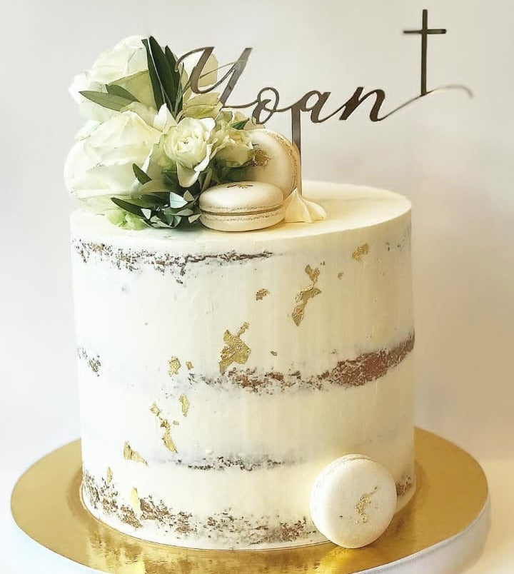 CUSTOM NAME WITH CROSS CAKE TOPPER